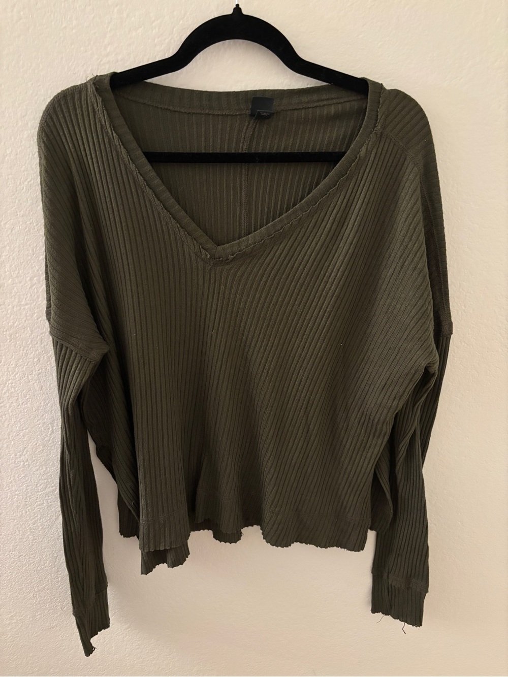 wild fable Olive Ribbed V-Neck Long Sleeve Top